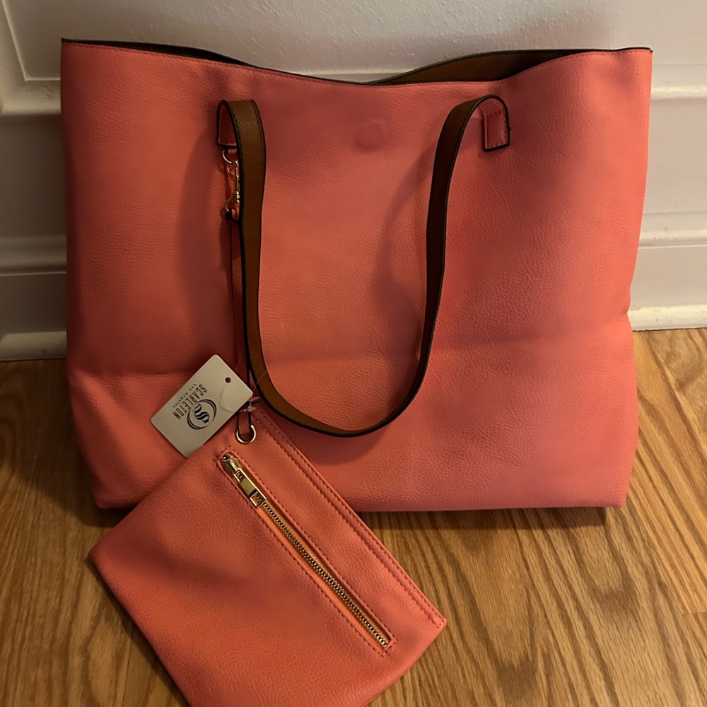 Scarleton large brown/coral shoulder bag with attached wallet new with tags